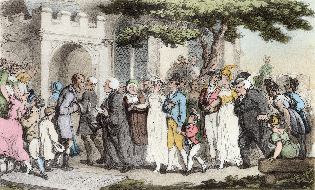 Wesela, ilustracja z „Wikariusza Wakefielda” Olivera Goldsmitha, wyd. Ackermann, 1817 (akwatinta ręcznie kolorowana) autorstwa Thomas Rowlandson