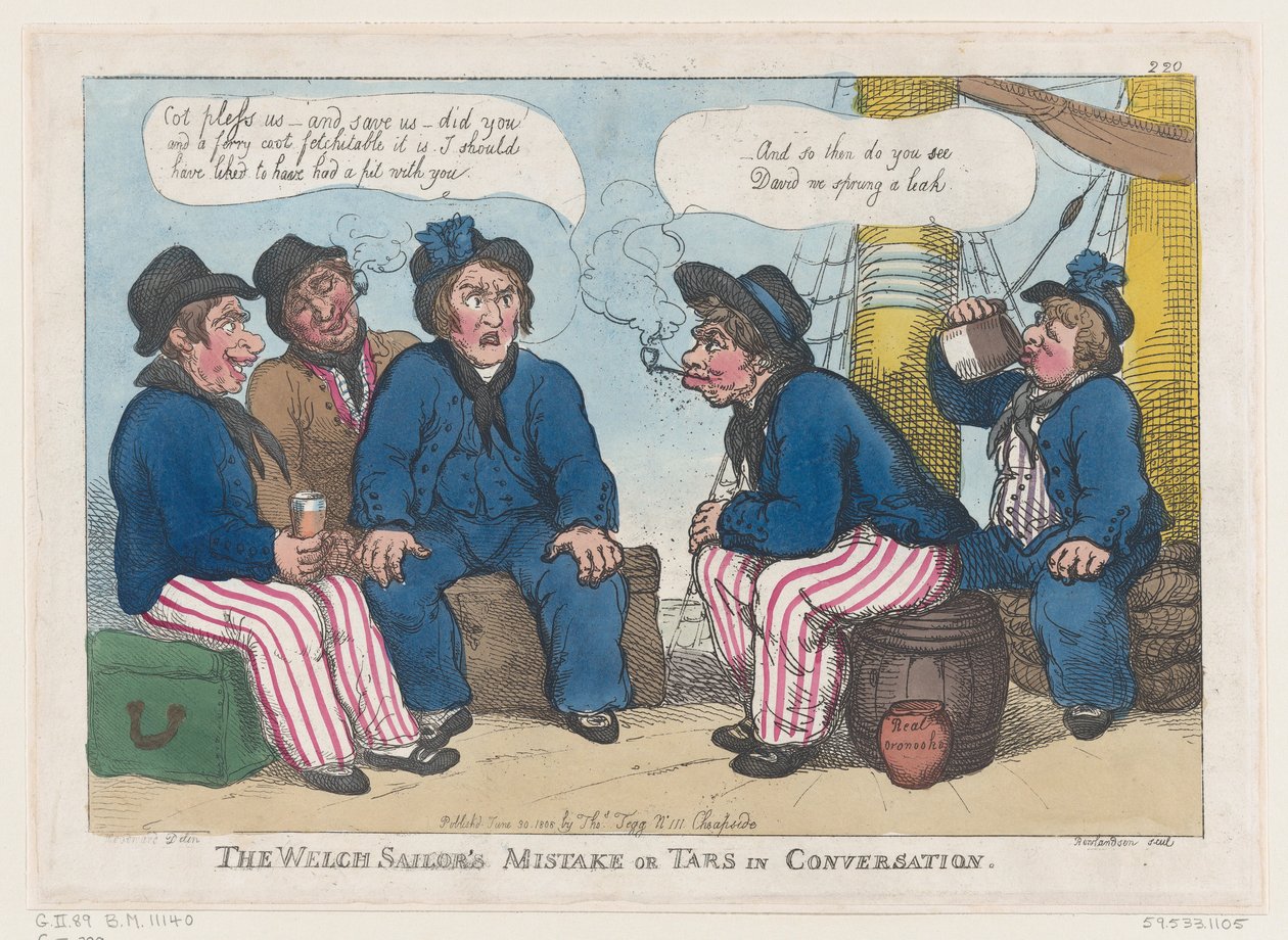 Błąd żeglarza Welcha, czyli Tars w rozmowie, 30 czerwca 1808 r., 30 czerwca 1808 r. autorstwa Thomas Rowlandson