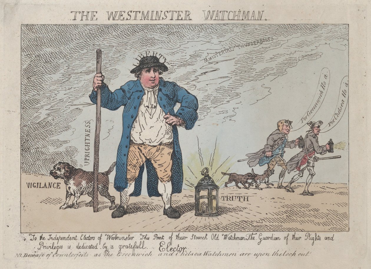 The Westminster Watchman, 12 kwietnia 1784, 12 kwietnia 1784. autorstwa Thomas Rowlandson