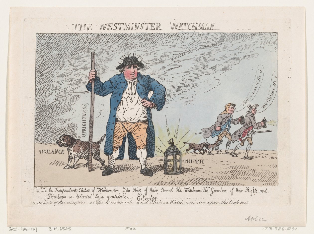 The Westminster Watchman, 12 kwietnia 1784, 12 kwietnia 1784. autorstwa Thomas Rowlandson