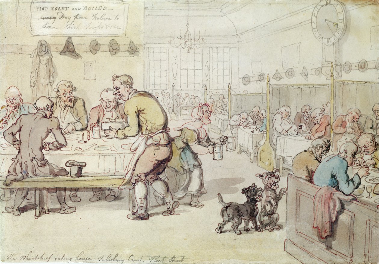 The Wheatshief Eating House, Salisbury Court, Fleet Street (ink und wc on paper) autorstwa Thomas Rowlandson