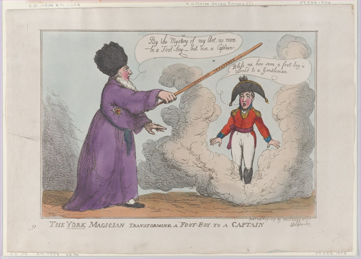 The York Magician przekształcający chłopca w kapitana, 25 lutego 1809., 25 lutego 1809. autorstwa Thomas Rowlandson