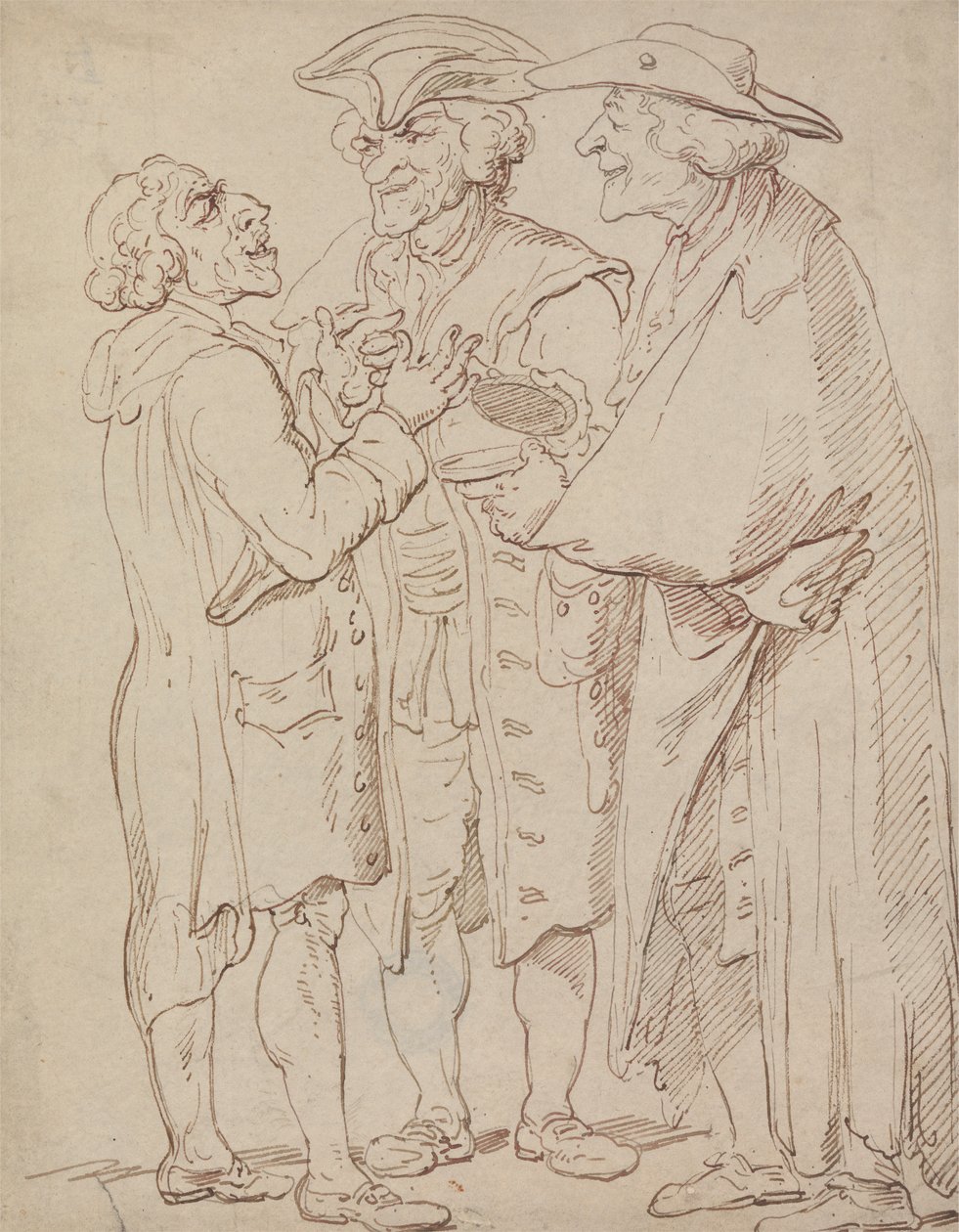 Trzy pełnometrażowe postacie mówiących mężczyzn autorstwa Thomas Rowlandson