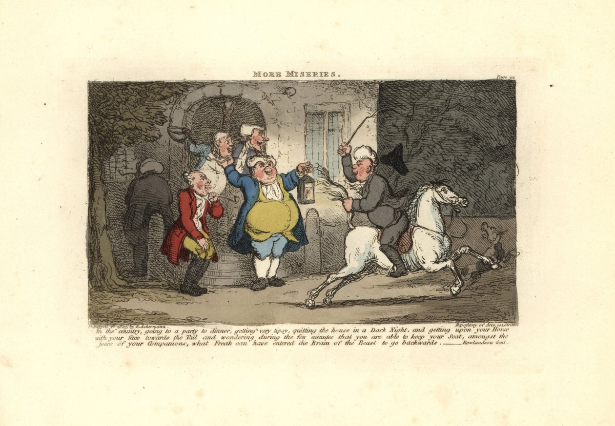 Podpity mężczyzna na koniu stoi ogonem. autorstwa Thomas Rowlandson