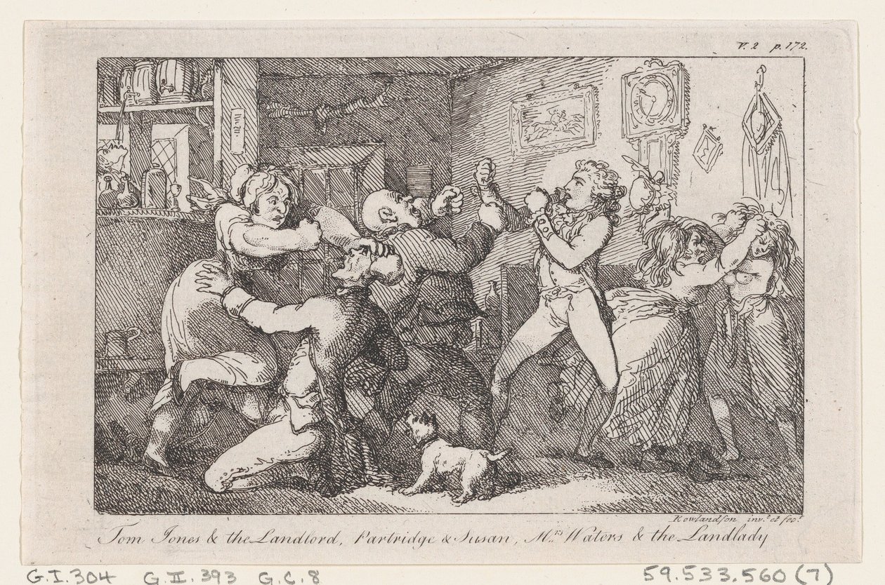 Tom Jones & the Landlord, Partridge & Susan, Mrs Waters & the Landlady, z Historii ..., 1792. autorstwa Thomas Rowlandson