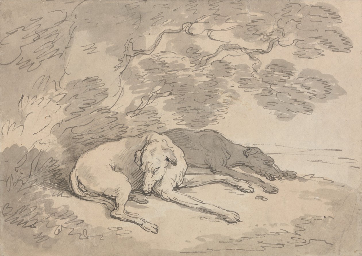 Dwa charty leżące pod drzewem autorstwa Thomas Rowlandson