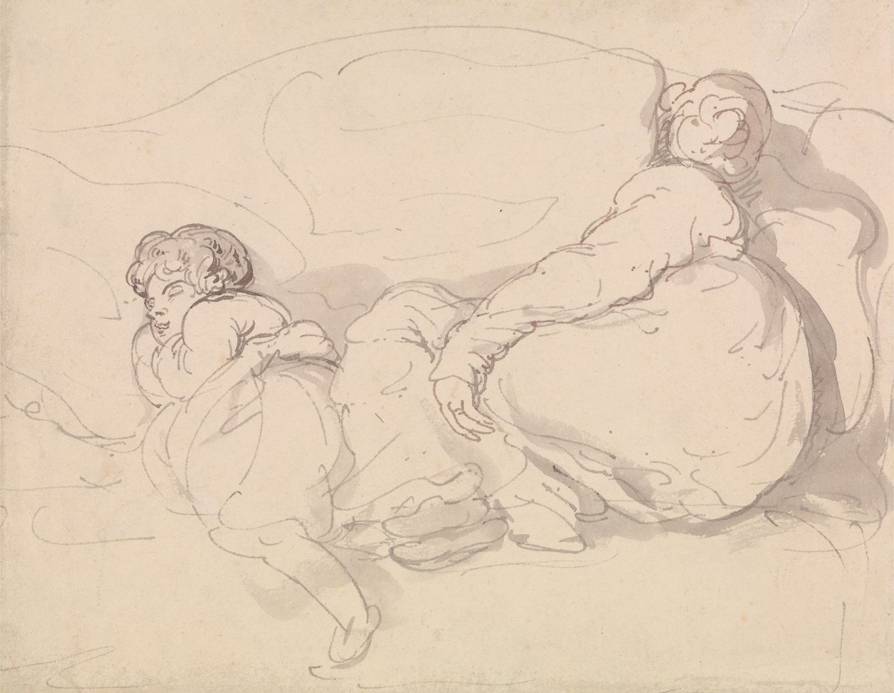 Dwie śpiące postacie autorstwa Thomas Rowlandson