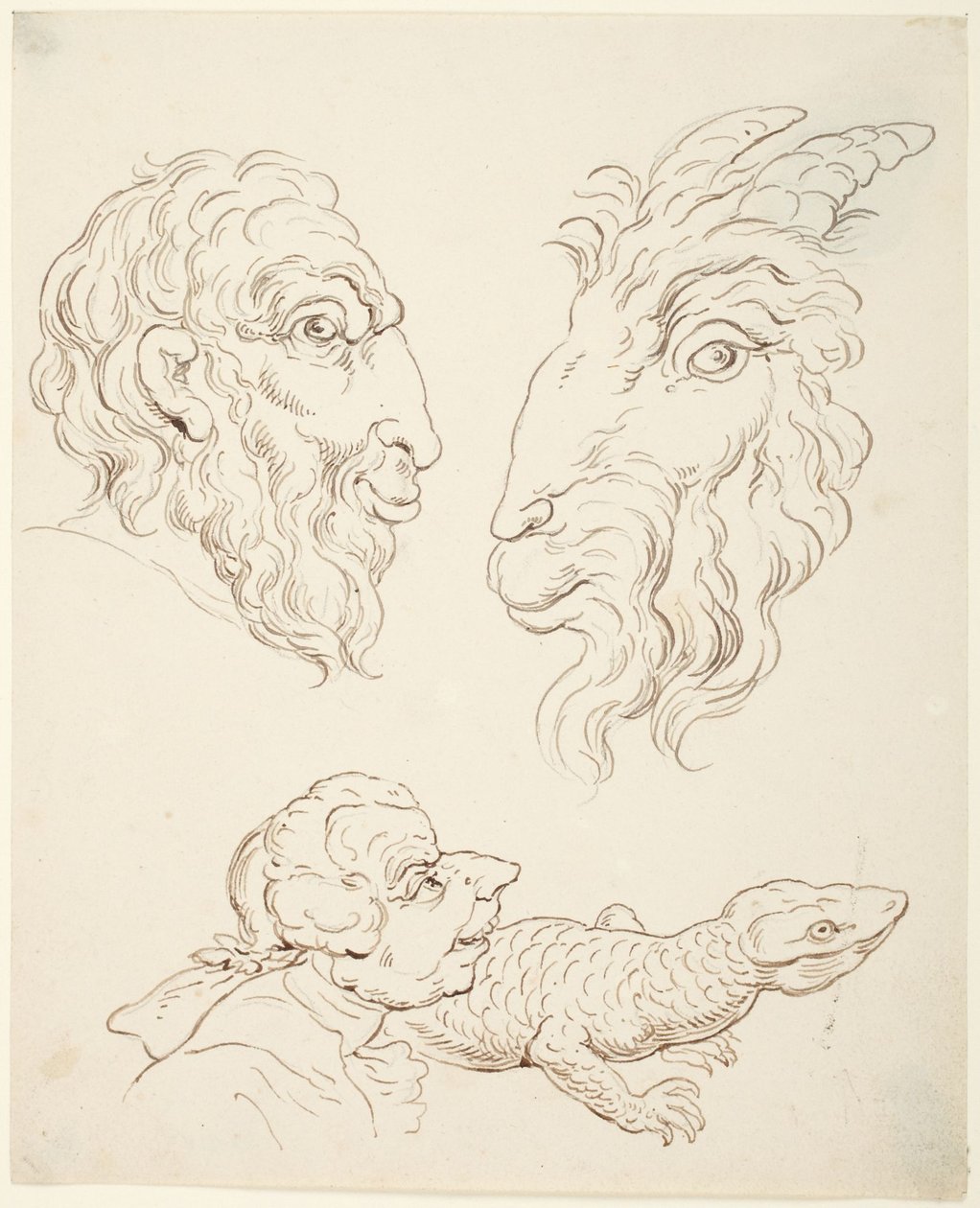 Dwie karykatury: człowiek i koza, człowiek i jaszczurka autorstwa Thomas Rowlandson