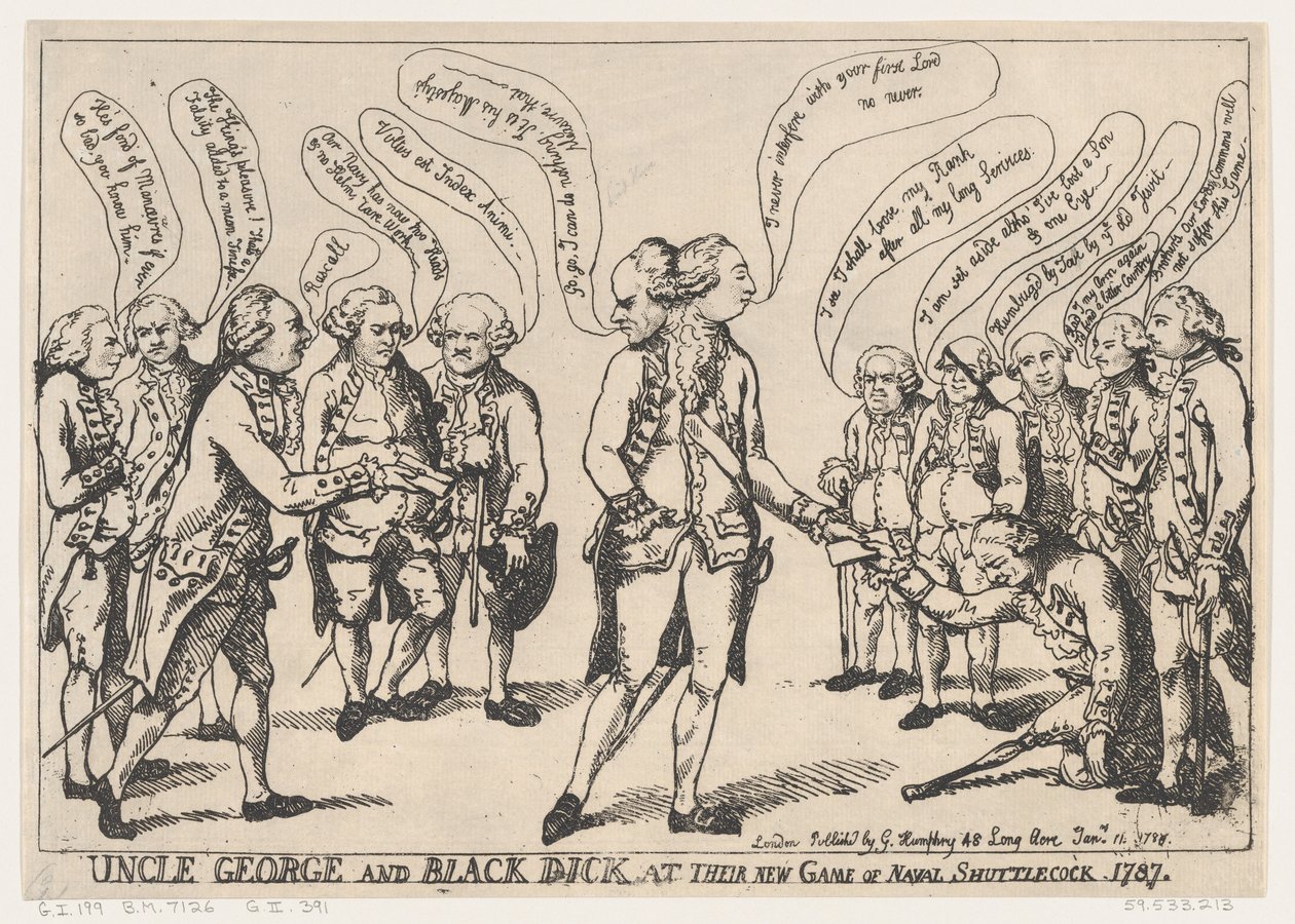 Wujek George i Black Dick na ich nowej grze w lotki morskie, 11 stycznia..., 11 stycznia 1787. autorstwa Thomas Rowlandson
