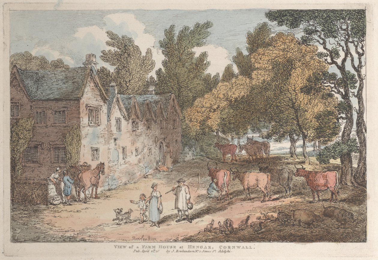 Widok domu na farmie w Hengar, Cornwall, z Views in Cornwall, 12 kwietnia 1812 r., 12 kwietnia 1812 r. autorstwa Thomas Rowlandson