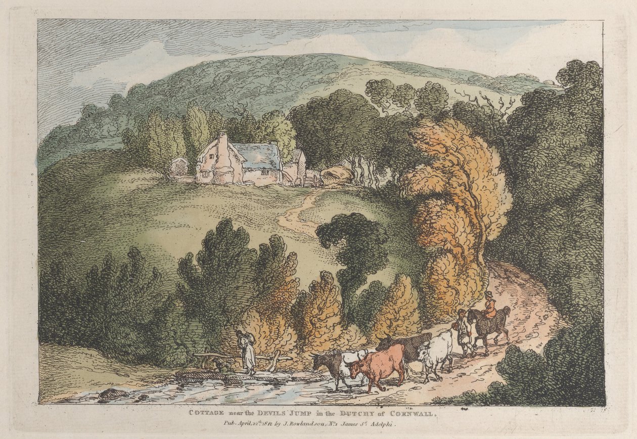 Widok na kościół i wioskę St. Cue w Kornwalii autorstwa Thomas Rowlandson