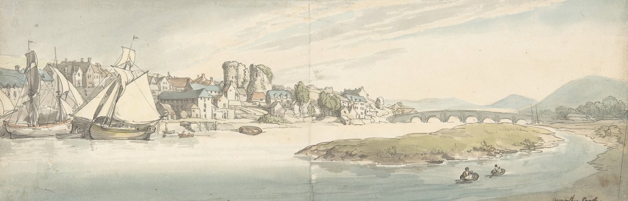 Widok miasta nad rzeką Zamek Carwitham, 1775-1827. autorstwa Thomas Rowlandson