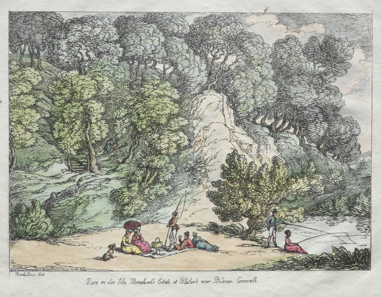 Widok na posiadłość Sir Johna Moresheada w Blisland w pobliżu Bodmin w Kornwalii autorstwa Thomas Rowlandson