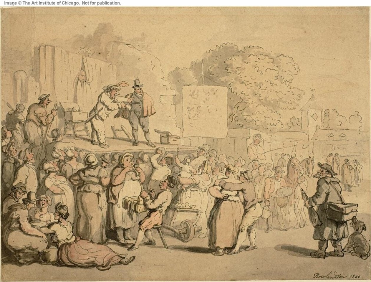 Jarmark wiejski: Harlequin i Quack autorstwa Thomas Rowlandson