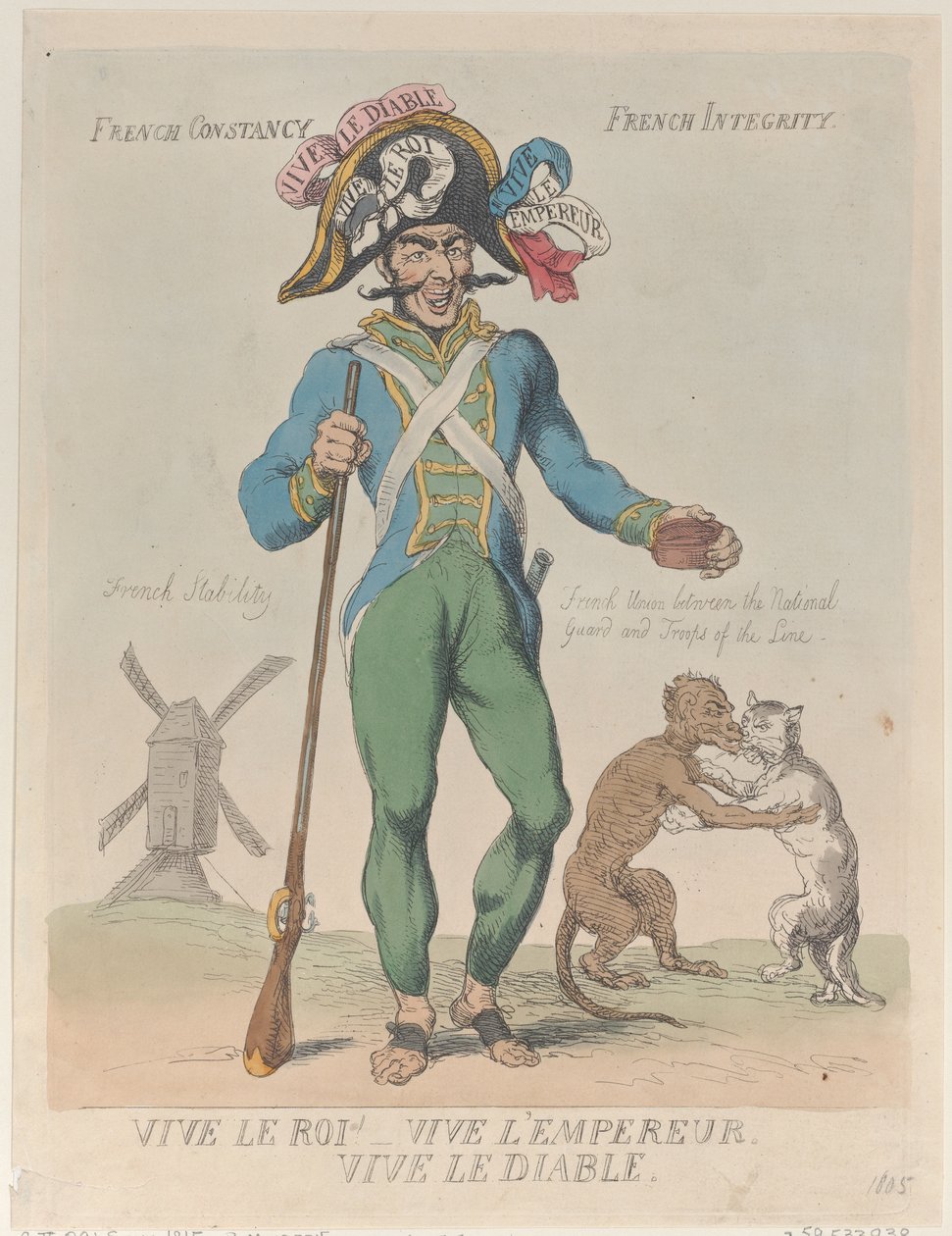 Niech żyje król! Niech żyje cesarz. Niech żyje diabeł, 12 kwietnia 1815, 12 kwietnia 1815. autorstwa Thomas Rowlandson