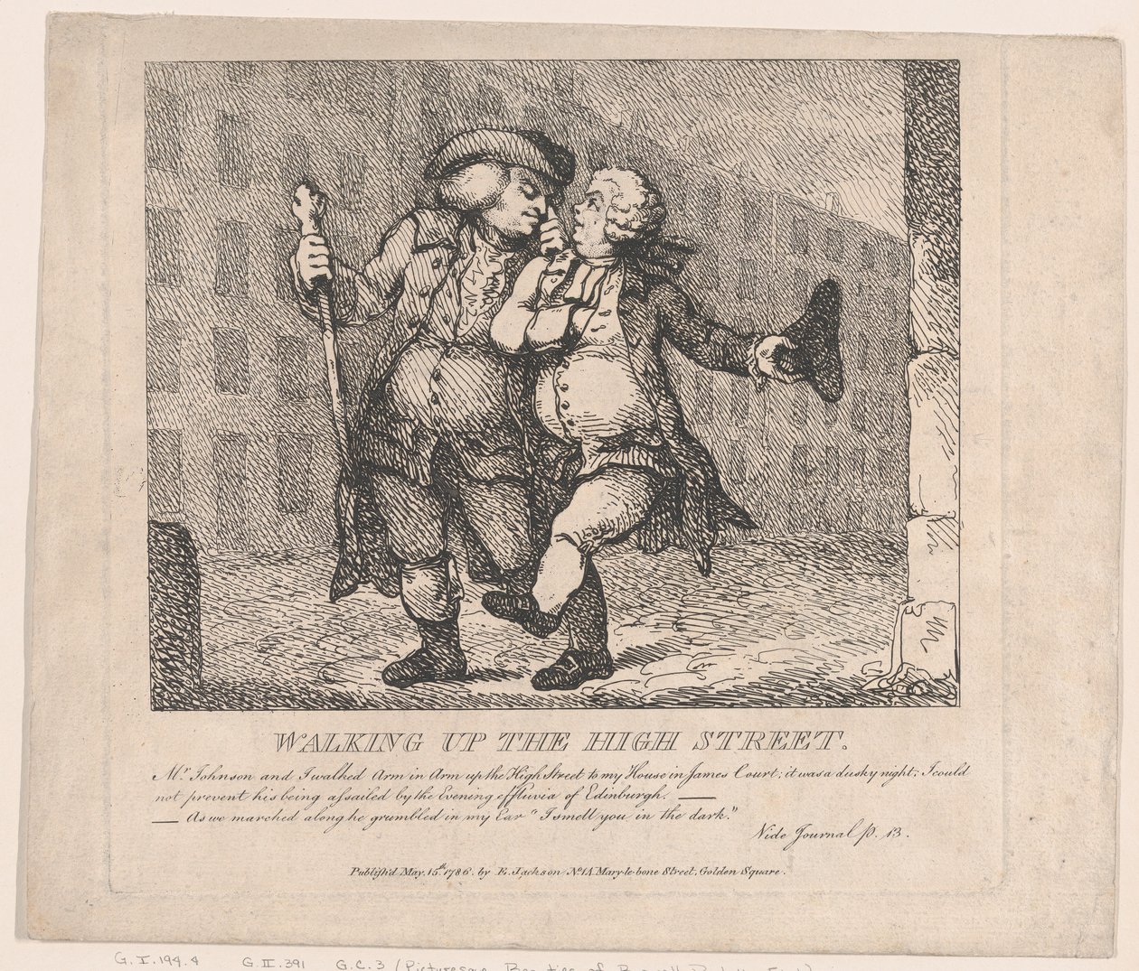 Spacer po High Street, Edynburg Malownicze piękności Boswell, część F..., 15 maja 1786. autorstwa Thomas Rowlandson