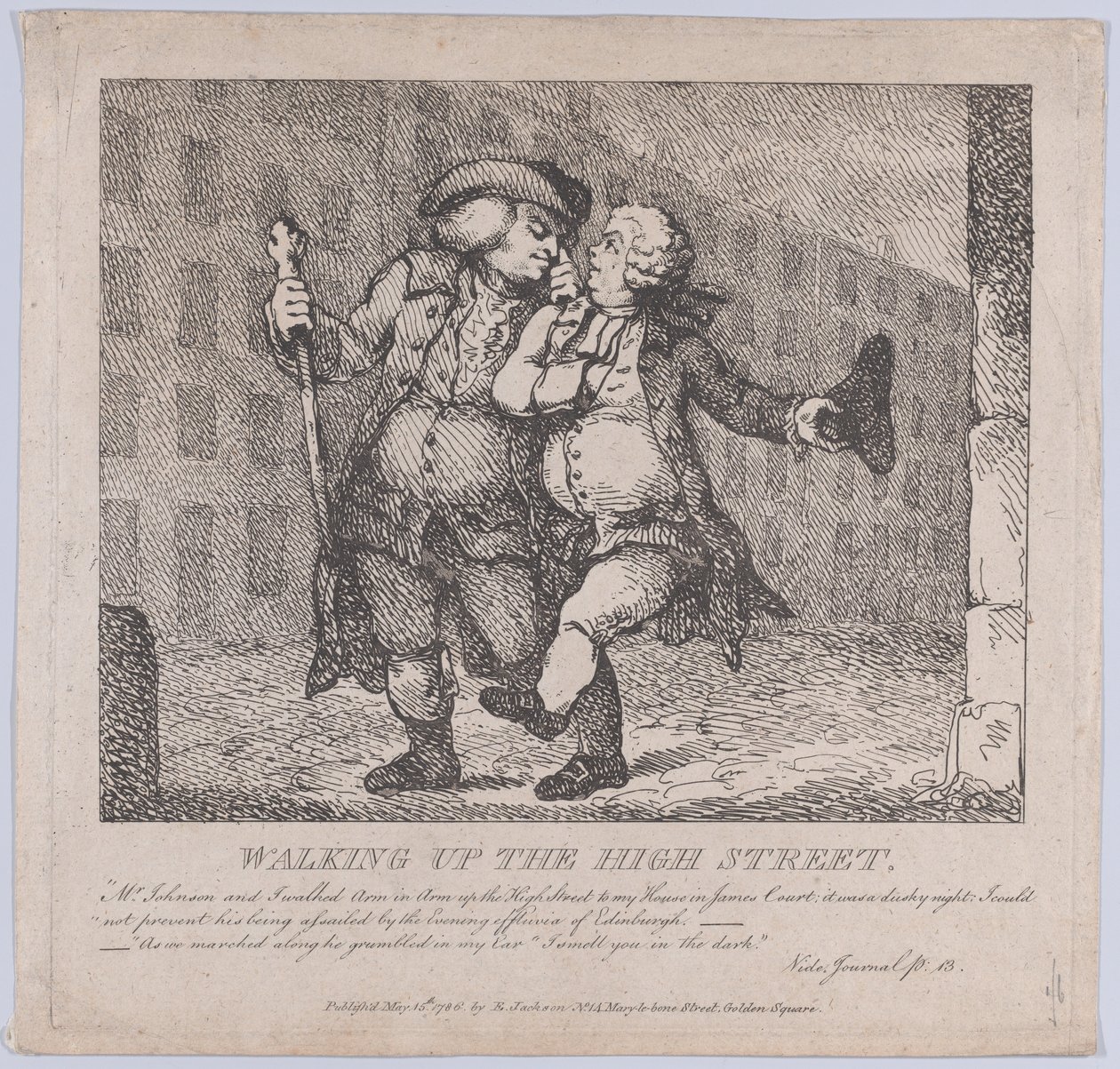 Spacer po High Street, Edynburg Malownicze piękności Boswell, część F..., 15 maja 1786. autorstwa Thomas Rowlandson