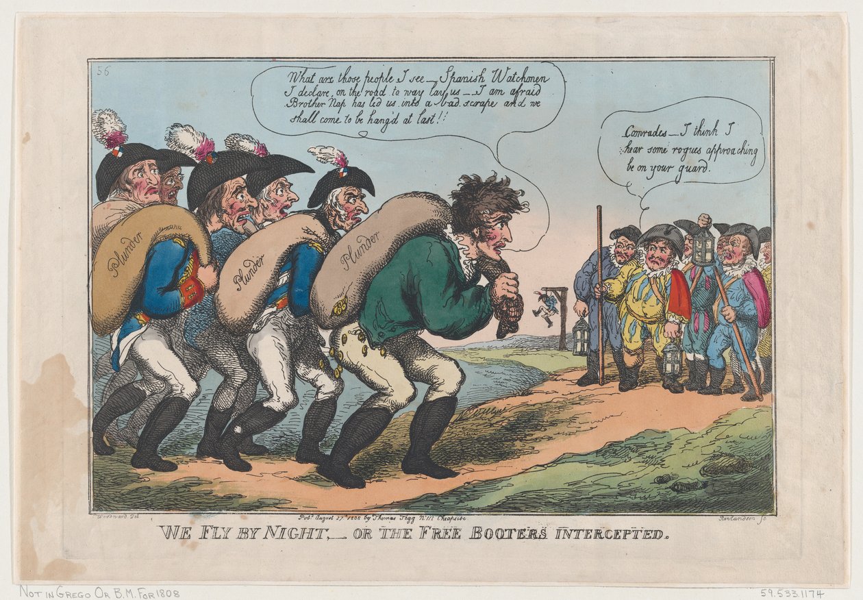 Lecimy nocą albo przechwyceni wolni Booters, 27 sierpnia 1808 r., 27 sierpnia 1808 r. autorstwa Thomas Rowlandson