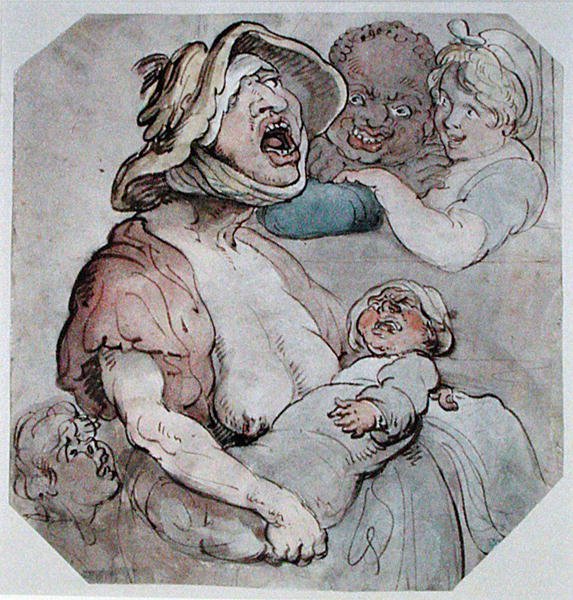 Wet Nurse Interrupted (akwarela na papierze) autorstwa Thomas Rowlandson