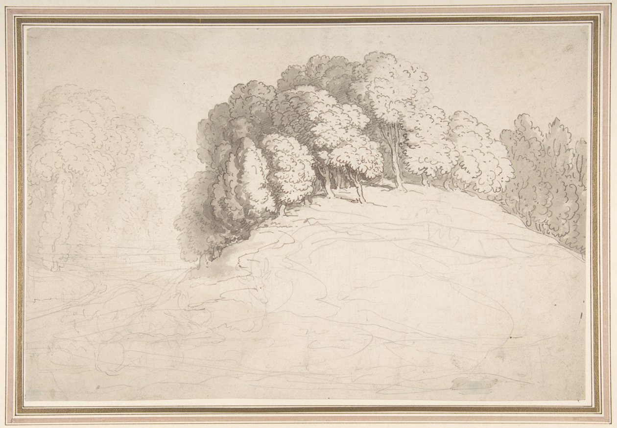 Zalesione zbocze z jeleniami autorstwa Thomas Rowlandson