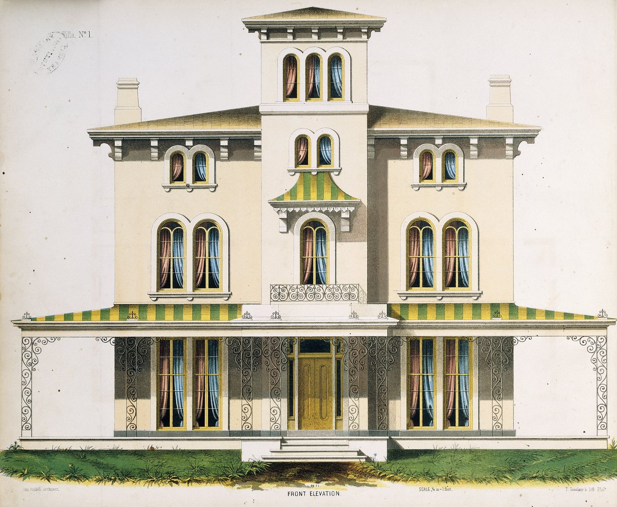 Elewacja frontowa willi nr 1 z projektu „Projekty architektoniczne wzorcowych rezydencji wiejskich” autorstwa Thomas S. Sinclair
