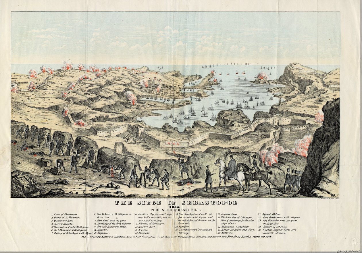 Le siege de Sebastopol (1854-1855) - Oblężenie Sewastopola - Sinclair, Thomas S. (ok. 1805-1881) - 1855 - Litografia, akwarela - 30,5x43,6 - Kolekcja prywatna autorstwa Thomas S. Sinclair