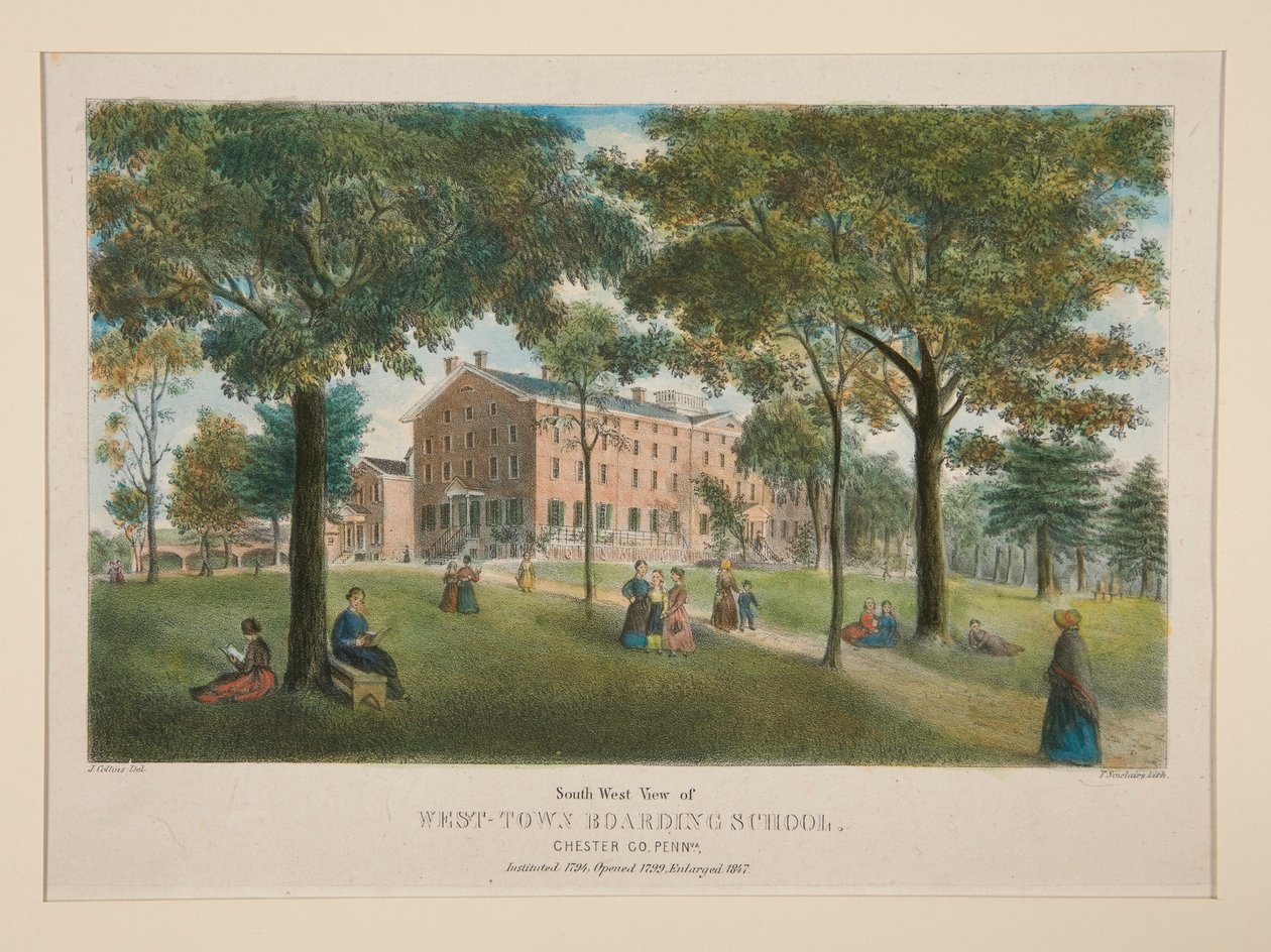 Szkoła z internatem West-Town (widok na południowy zachód), Chester County, Penn. autorstwa Thomas S. Sinclair