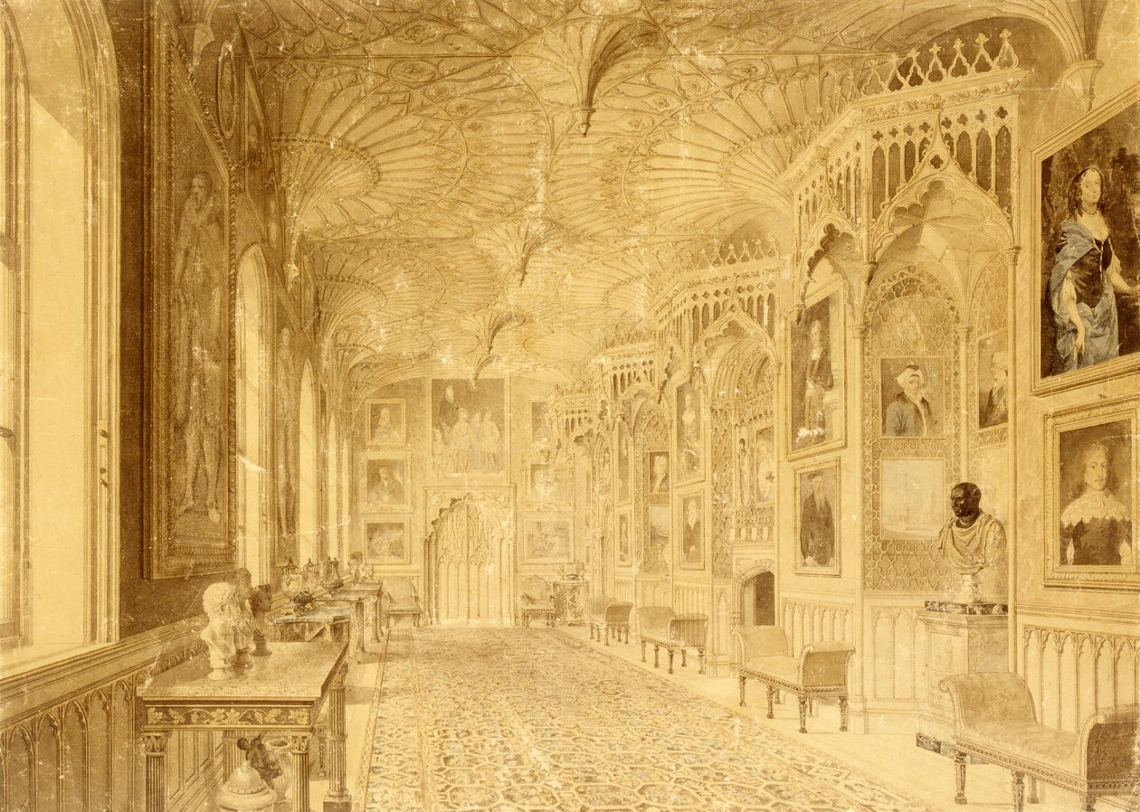 Długa Galeria w Strawberry Hill, Twickenham (druk) autorstwa Thomas Sandby