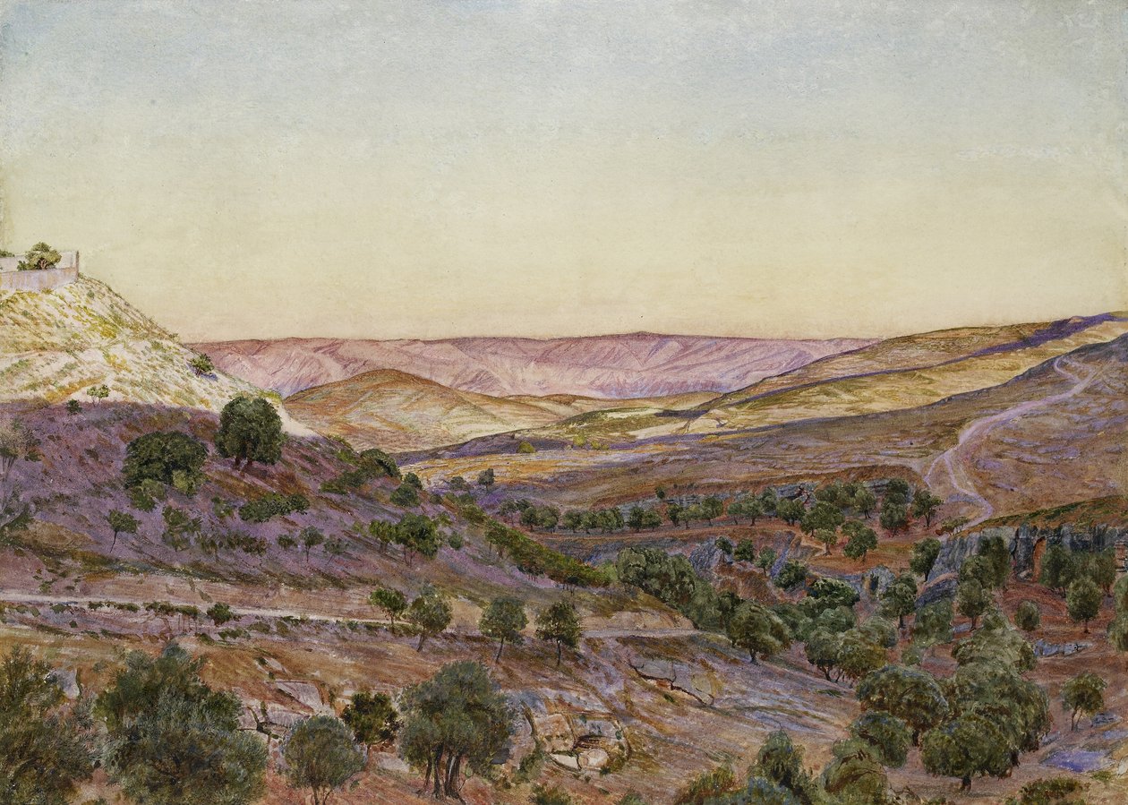 Wzgórza Moabu i Dolina Hinnom, 1854 (akwarela i kolor nadwozia) autorstwa Thomas Seddon