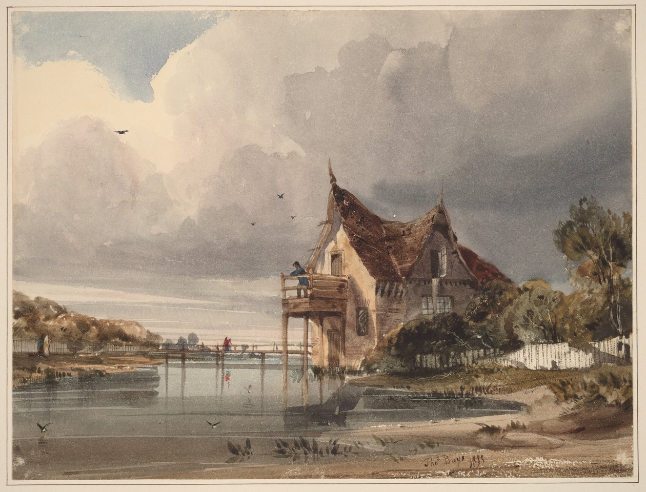 Rzeka i domek z białym płotem autorstwa Thomas Shotter Boys