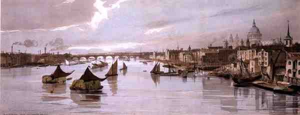 Blackfriars, z Southwark Bridge, z „London As It Is”, grawerowane i wydawane przez artystę autorstwa Thomas Shotter Boys