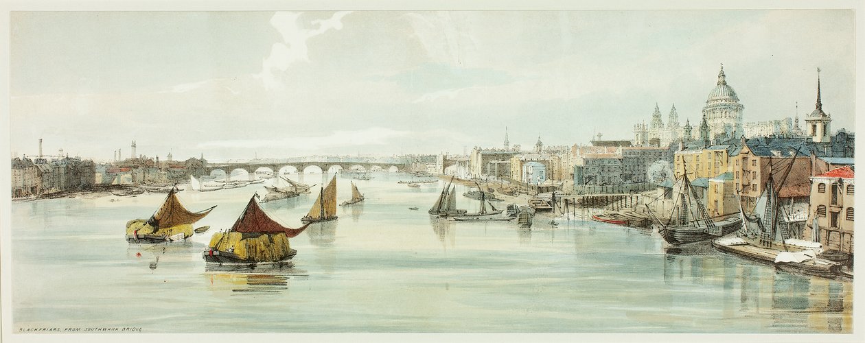 Blackfriars, z Southwark Bridge, płyta szósta z Original Views of London as It autorstwa Thomas Shotter Boys