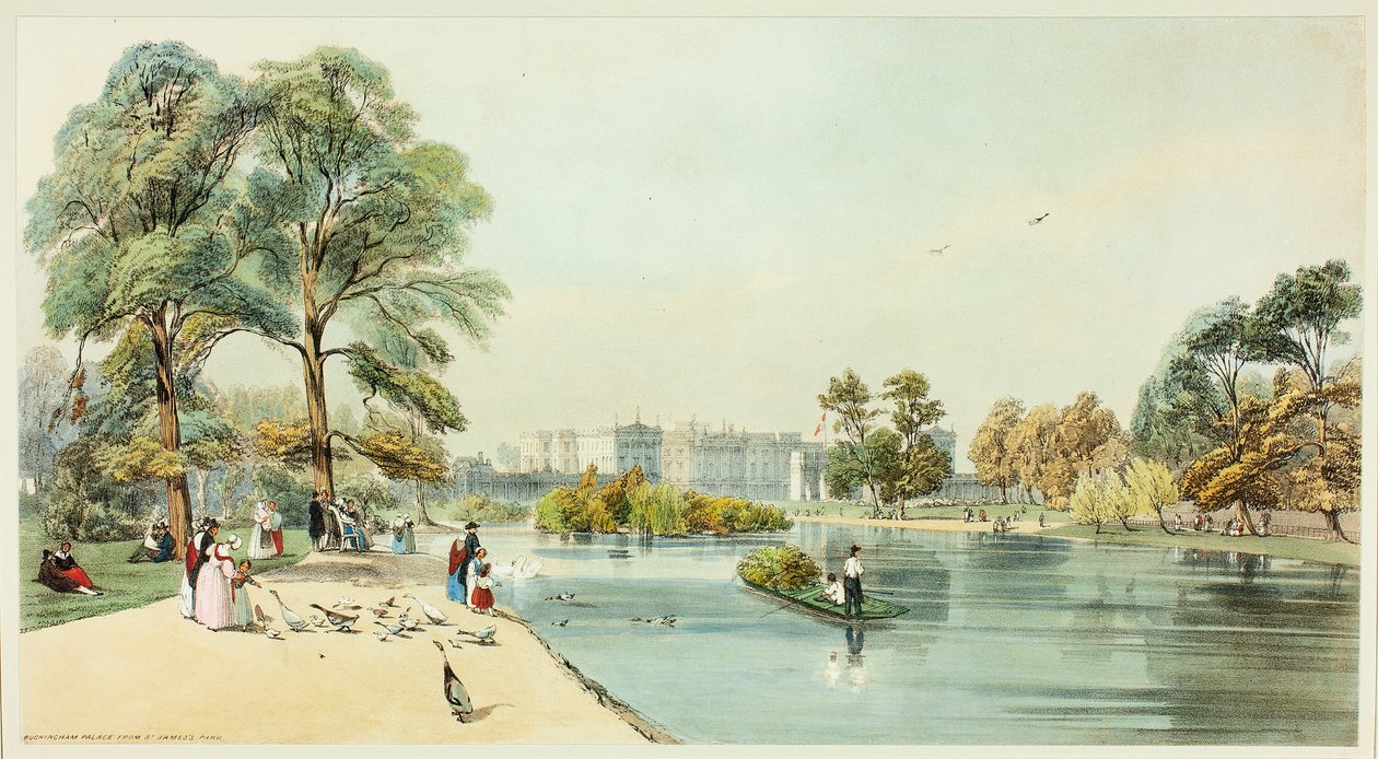 Pałac Buckingham z St.James Park, płyta jedenasta z Original Views of London as It autorstwa Thomas Shotter Boys