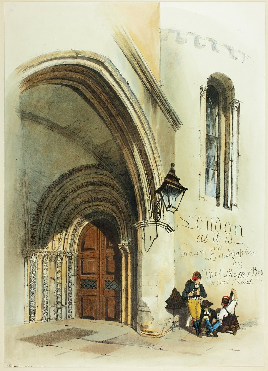 Drzwi, świątynia, frontyspis do oryginalnych widoków Londynu takim, jakim jest autorstwa Thomas Shotter Boys
