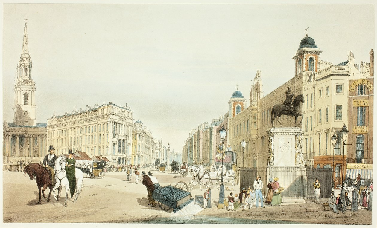 Wejście do The Strand z Charing Cross, płyta dwudziesta z Original Views of London as It autorstwa Thomas Shotter Boys