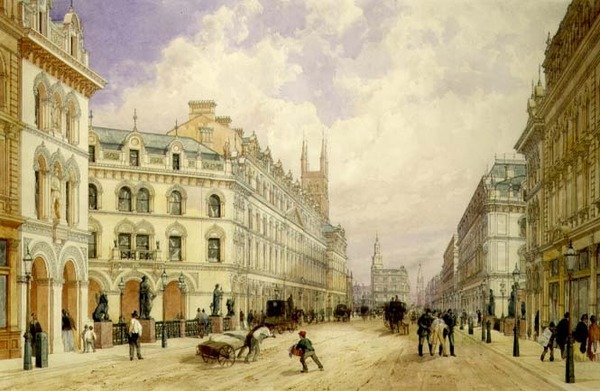 Holborn Viaduct patrząc na wschód, City of London autorstwa Thomas Shotter Boys