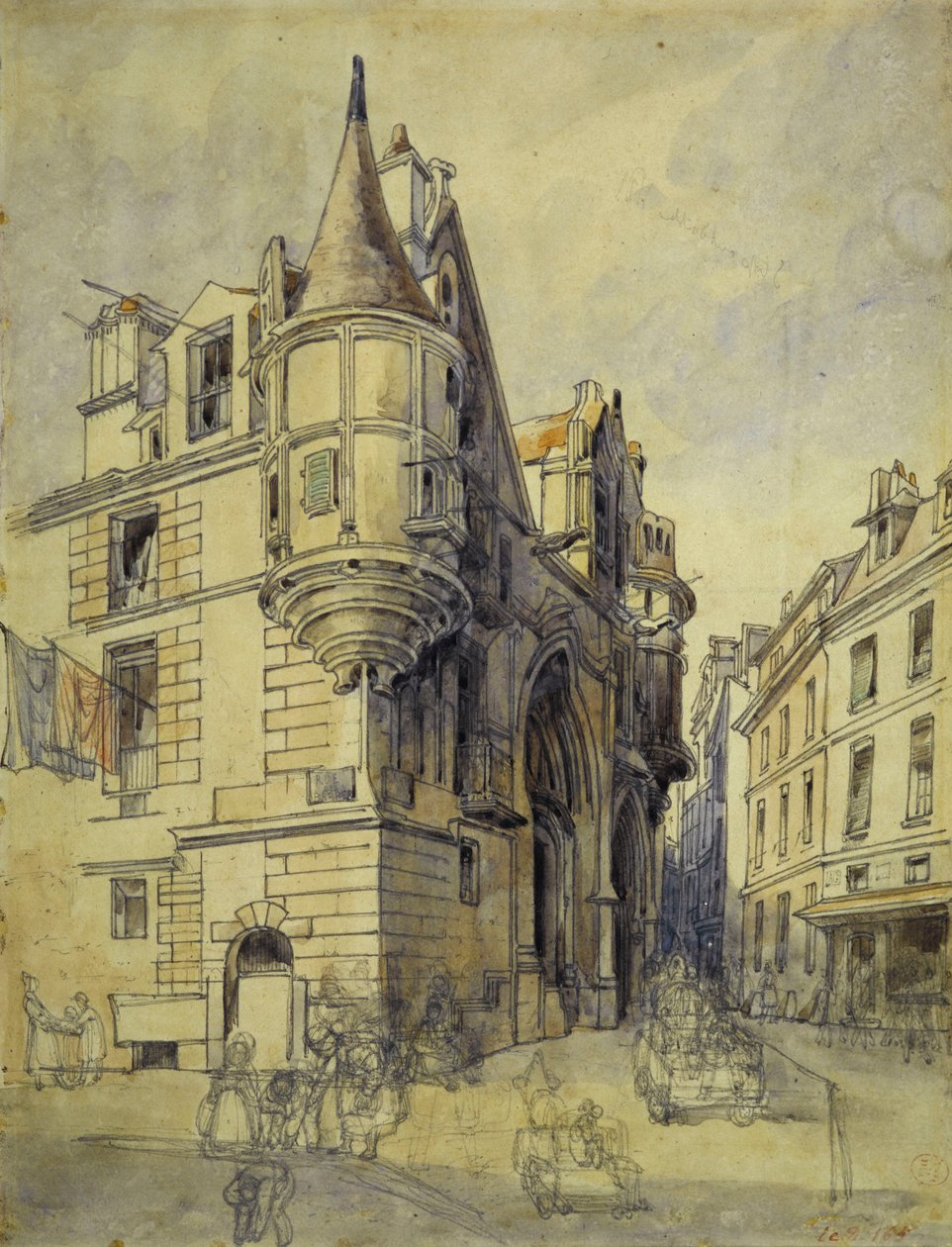 Hotel de Sens, rue du Figuier, ok. 1833 (ołówek i akwarela) autorstwa Thomas Shotter Boys