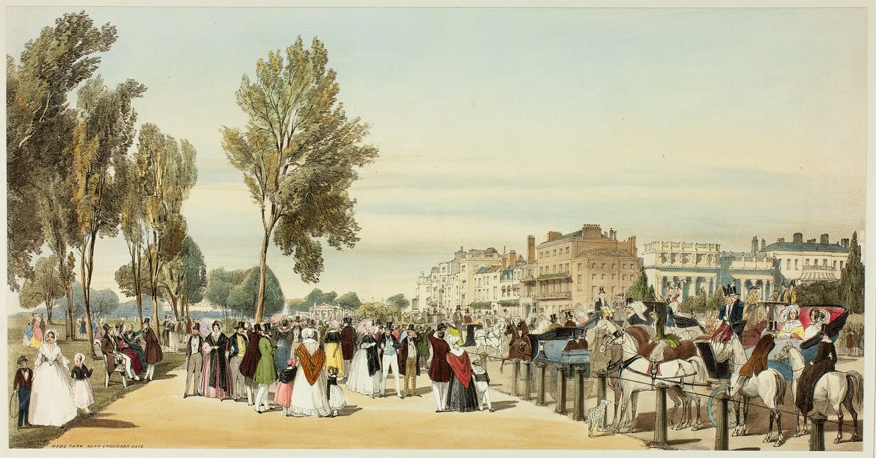 Hyde Park Near Grosvenor Gate, płyta szesnasta z Original Views of London as It autorstwa Thomas Shotter Boys