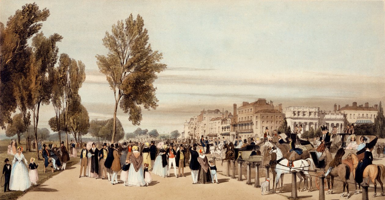Hyde Park, w kierunku Grosvenor Gate z „Londynu, który jest czerpany z natury”, 1842 autorstwa Thomas Shotter Boys