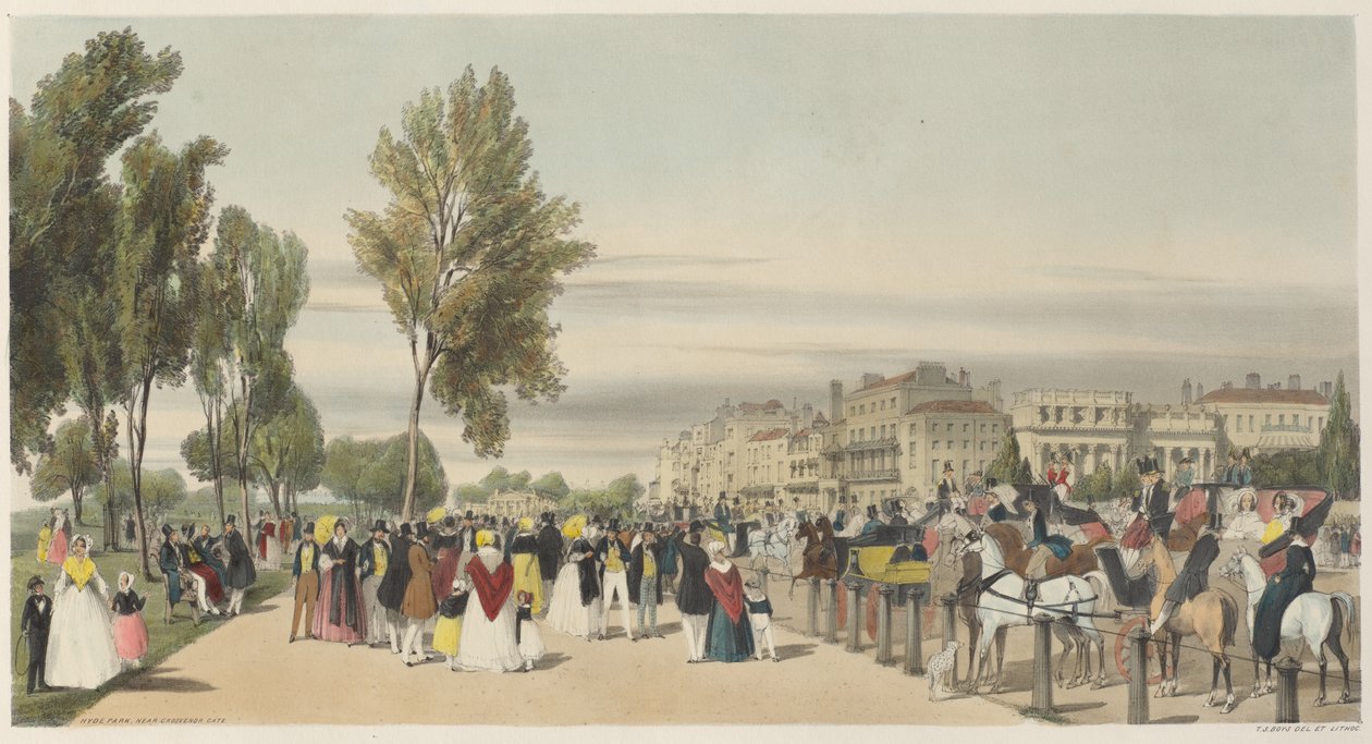 Londyn taki, jaki jest: Hyde Park, niedaleko Grosvenor Gate autorstwa Thomas Shotter Boys