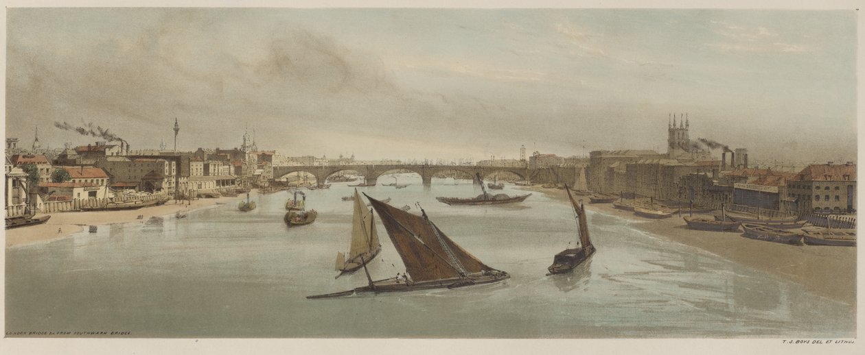 London As It Is: London Bridge, z Southwark Bridge autorstwa Thomas Shotter Boys