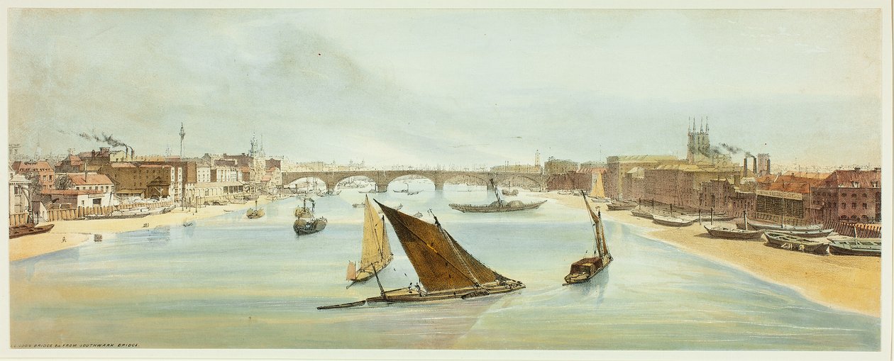 London Bridge, z Southwark Bridge, płyta czwarta z Original Views of London as It autorstwa Thomas Shotter Boys