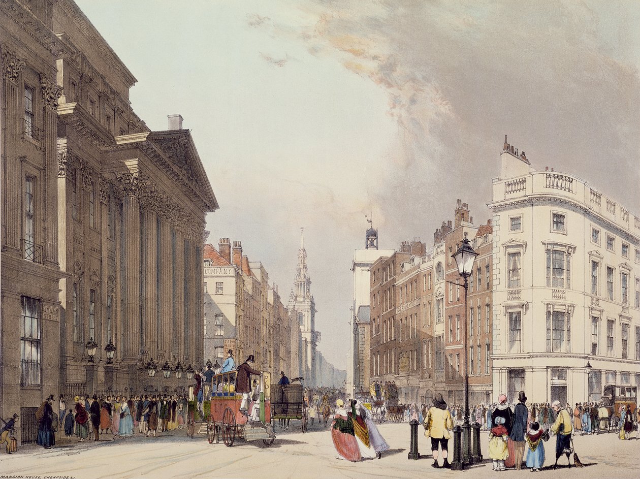 Mansion House i Cheapside, z „London As It Is”, grawerowane i pub. przez artystę, 1842 autorstwa Thomas Shotter Boys