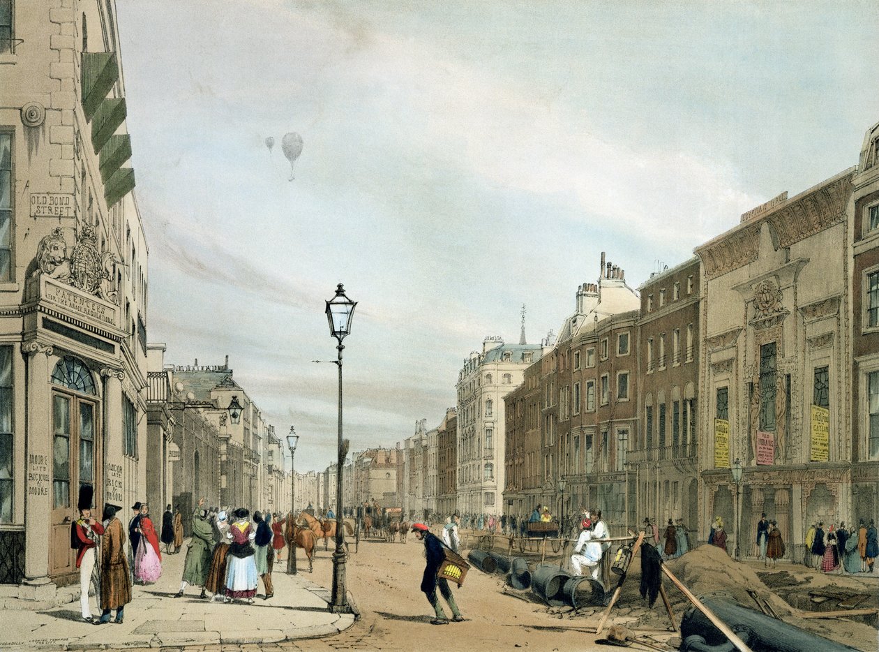 Piccadilly z rogu Old Bond Street, z „London As It Is”, grawerowane i wydawane przez artystę autorstwa Thomas Shotter Boys