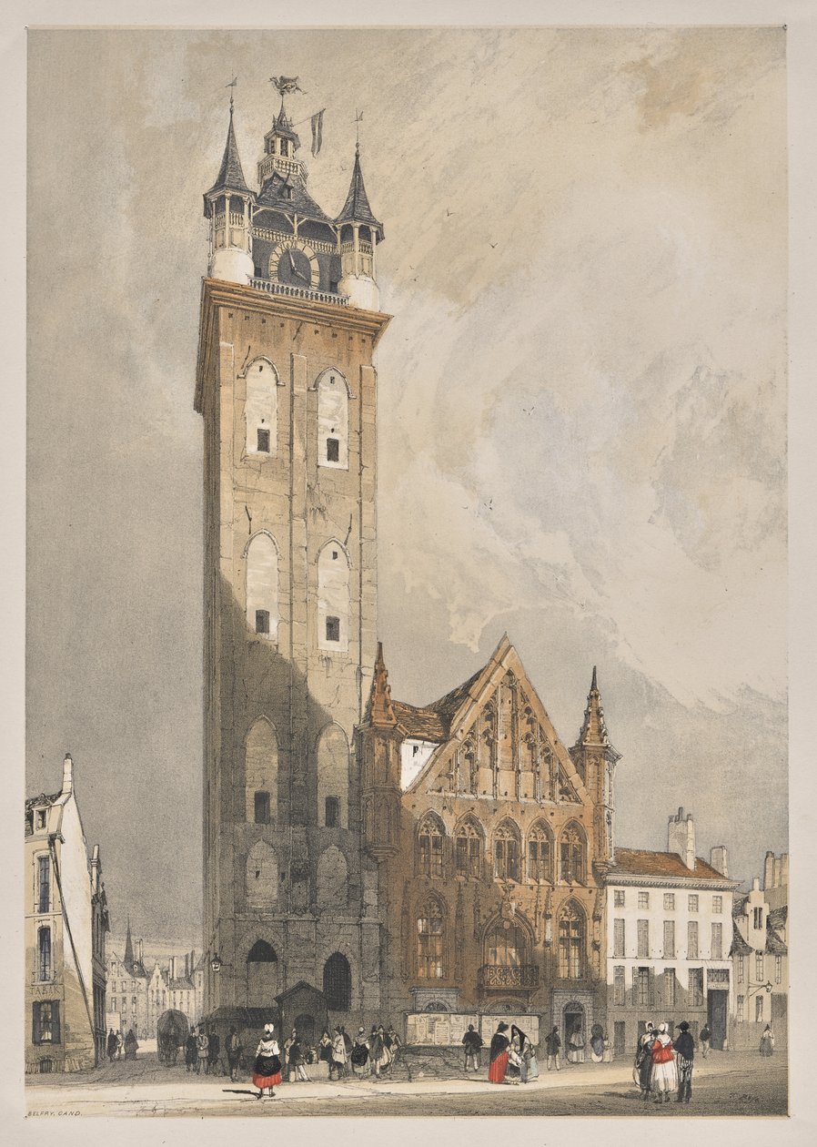 Malownicza architektura w Paryżu, Gandawie, Antwerpii, Rouen: Belfrey, Gandawa, Belgia autorstwa Thomas Shotter Boys