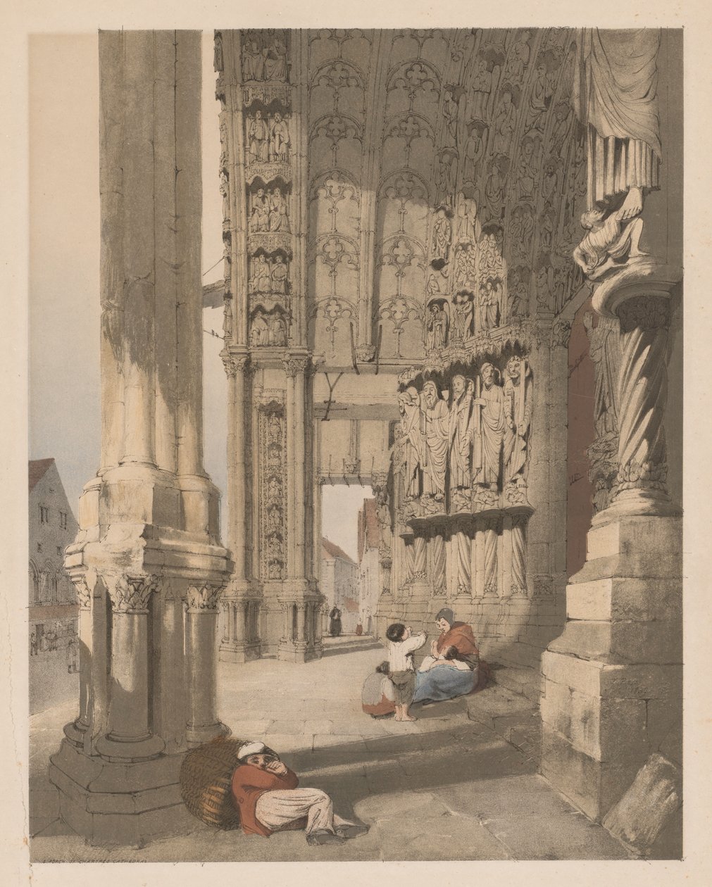 Malownicza architektura w Paryżu, Gandawie, Antwerpii, Rouen itd.: Ganek południowy katedry w Chartres, autorstwa Thomas Shotter Boys