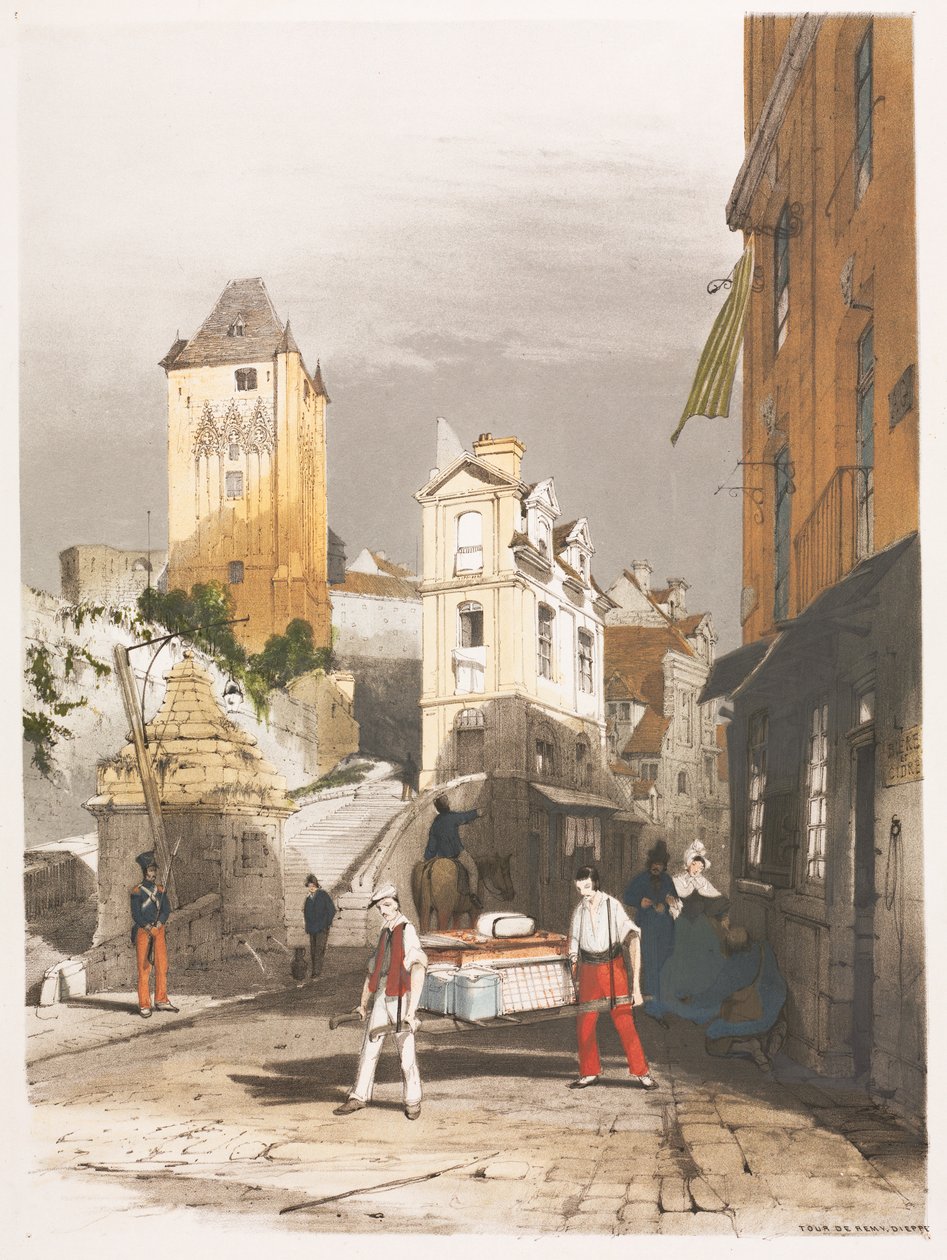 Malownicza architektura w Paryżu, Gandawie, Antwerpii, Rouen itd.: Tour de Remy, Dieppe, 1839. autorstwa Thomas Shotter Boys