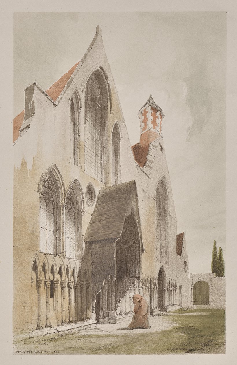 Malownicza architektura w Paryżu, Gandawie, Antwerpii, Rouen: Hospice des Vieillards, Gandawa, Belgia autorstwa Thomas Shotter Boys