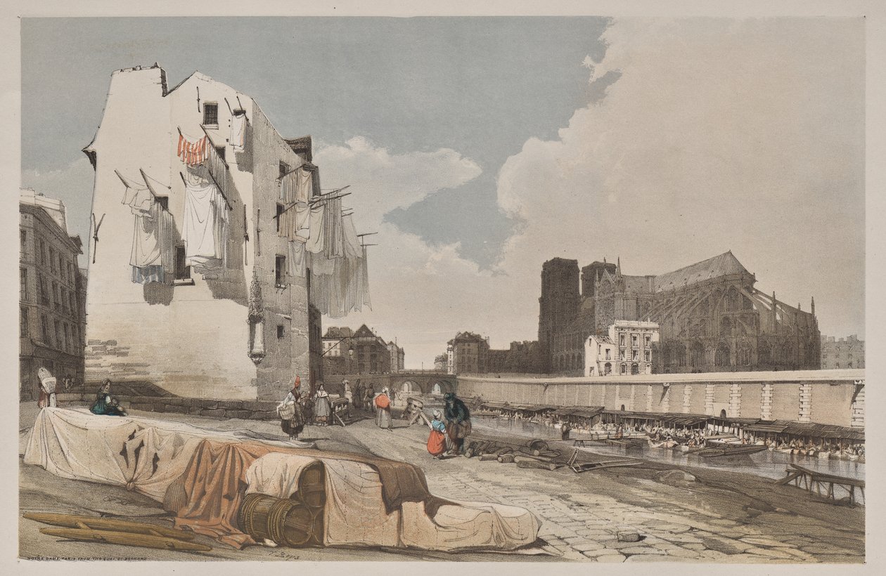 Malownicza architektura w Paryżu, Gandawie, Antwerpii, Rouen: Notre Dame, Paryż, od Quai St. Bernard autorstwa Thomas Shotter Boys