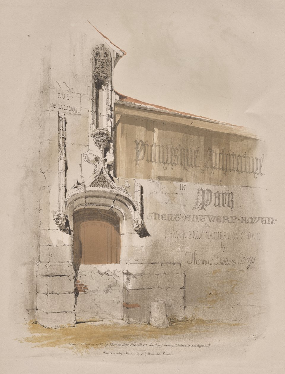 Malownicza architektura w Paryżu, Gandawie, Antwerpii, Rouen: Rue de La Licorne autorstwa Thomas Shotter Boys